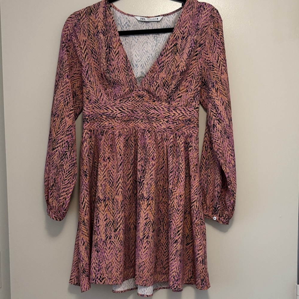 Zara Pink Patterned Mini Dress